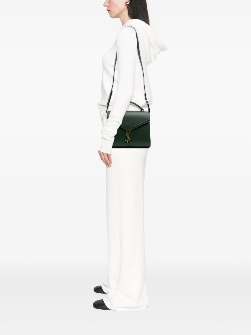 Pre-owned Saint Laurent 2019 Medium Grain De Poudre Classic Monogram Cassandra Top Handle Bag Satchel In Green