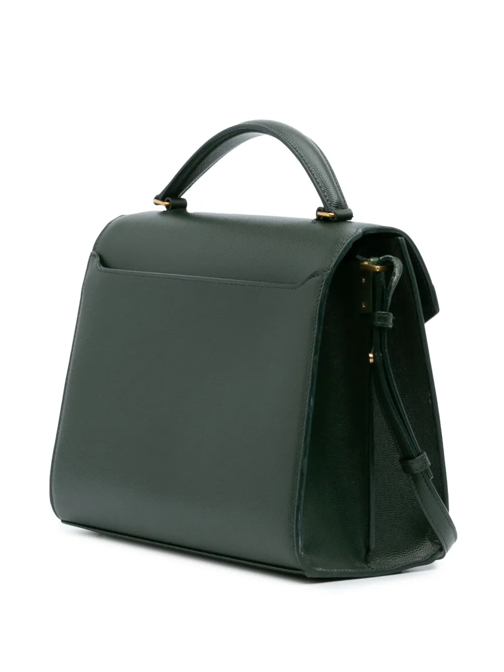 Pre-owned Saint Laurent 2019 Medium Grain De Poudre Classic Monogram Cassandra Top Handle Bag Satchel In Green