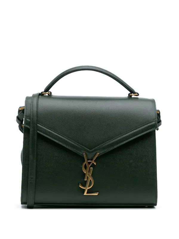 Saint Laurent Pre-Owned 2019 Medium Grain De Poudre Classic Monogram  Cassandra Top Handle Bag Satchel Green FARFETCH NO