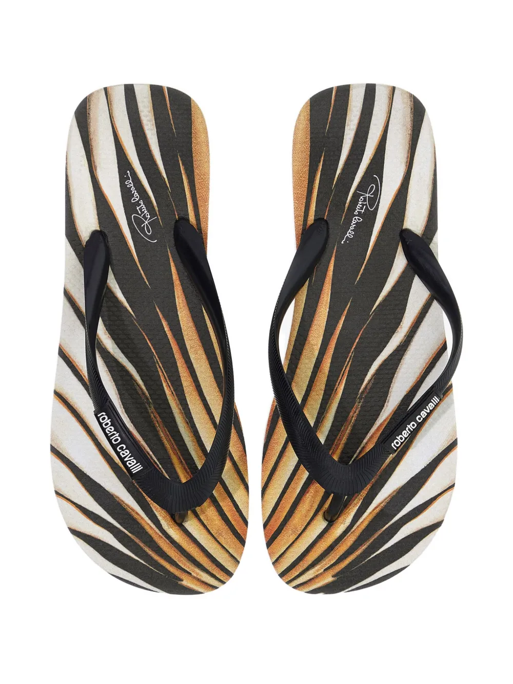 Roberto Cavalli Ray Gold teenslippers met print Zwart