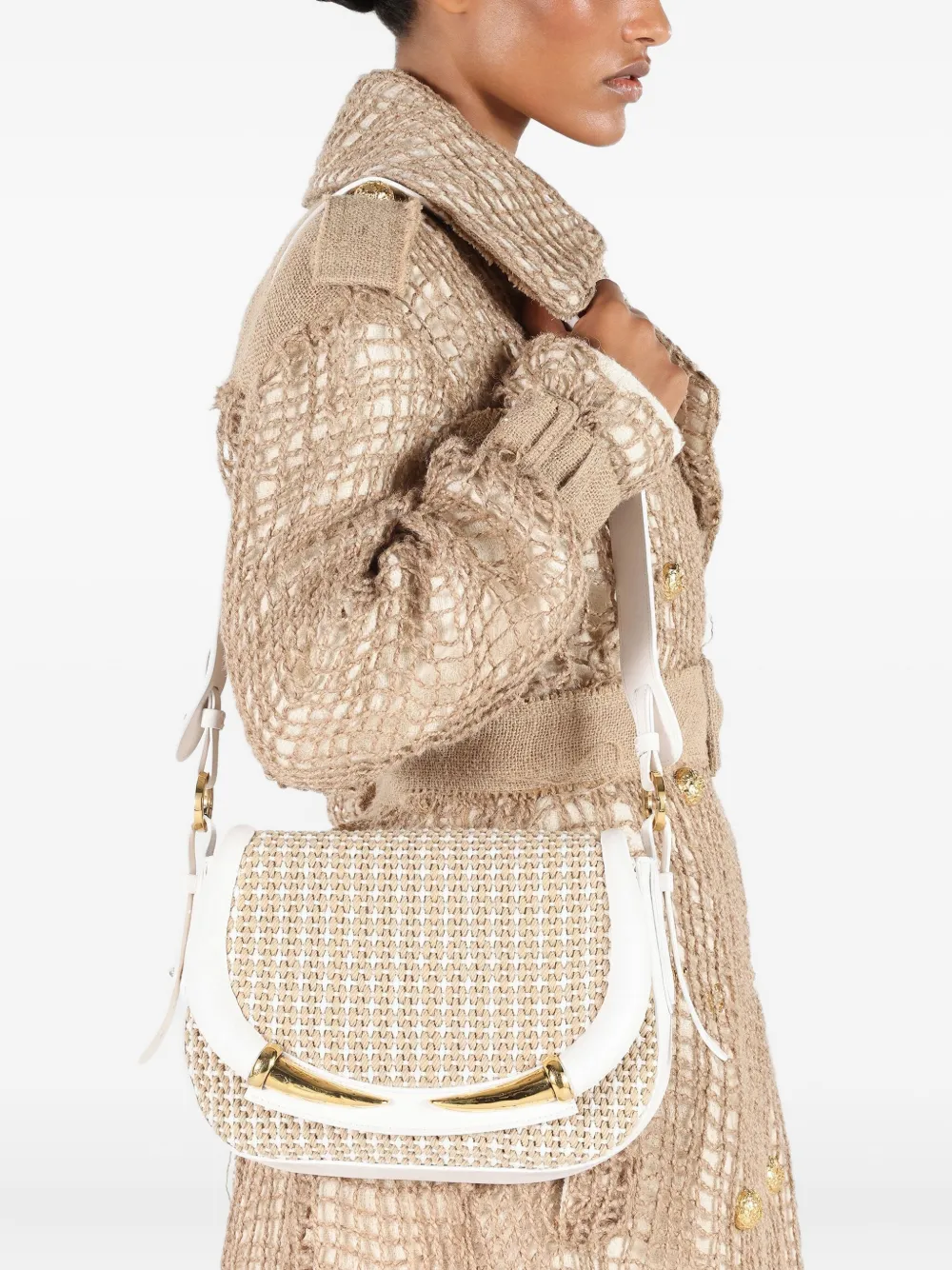 Roberto Cavalli Grote Fang geweven schoudertas - Wit