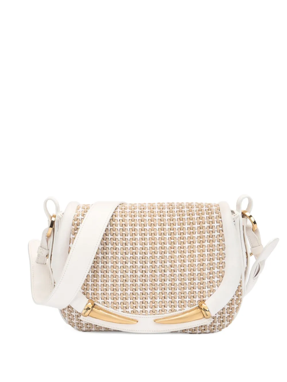 Roberto Cavalli lage Fang woven shoulder bag – White