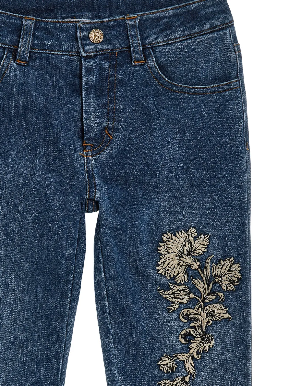 Roberto Cavalli Jeans met bloemenprint en logo Blauw