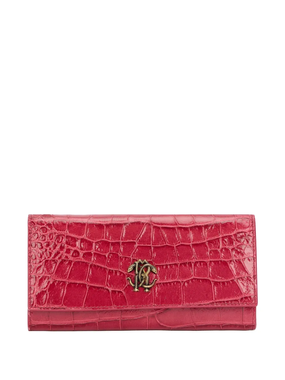 Roberto Cavalli Crocodile-effect Logo Wallet In Pink
