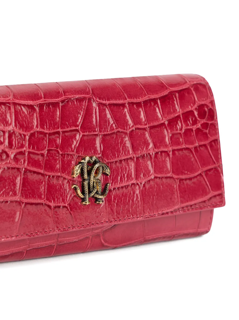 Roberto Cavalli Crocodile-effect Logo Wallet In Pink