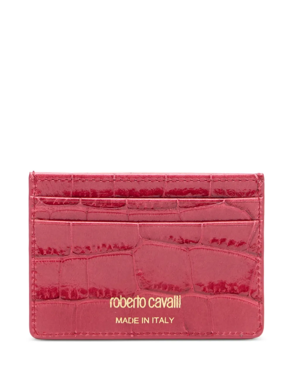 Roberto Cavalli Pasjeshouder met krokodillen-reliëf en logo - Roze