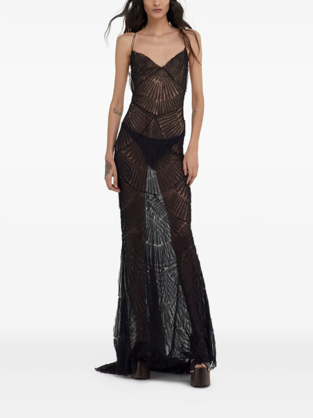 Roberto Cavalli Cocktail maxi-jurk met spaghettibandjes en patroon - Zwart