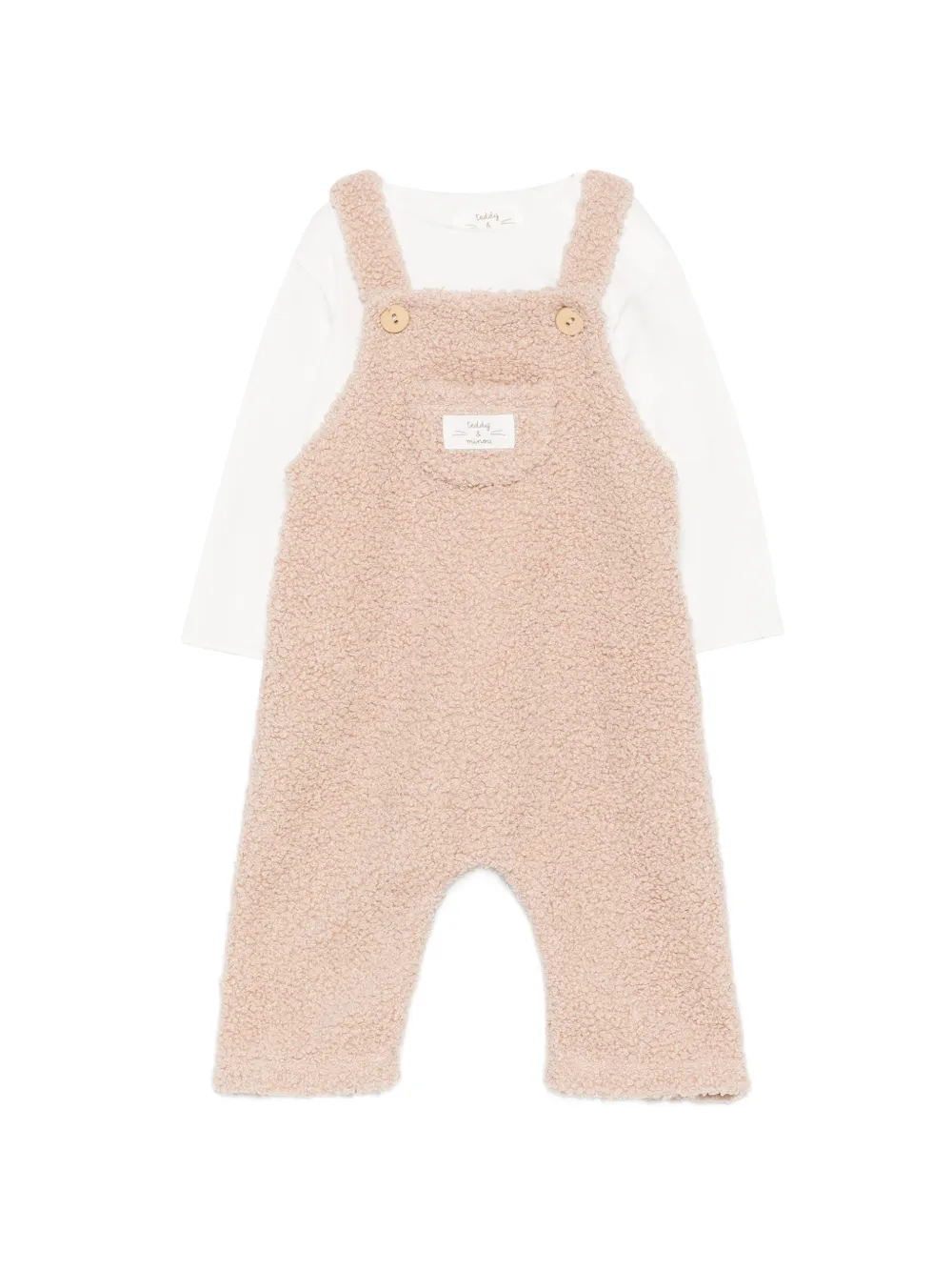 TEDDY & MINOU fleece-texture dungarees and top set - Toni neutri
