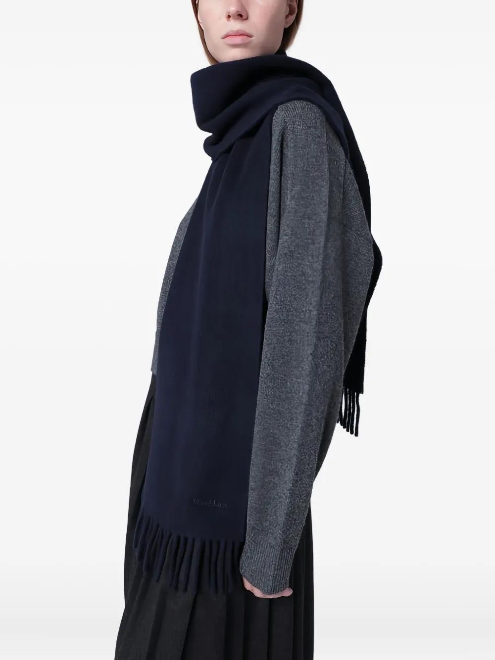 Max Mara Fringed Wool Scarf In Blue
