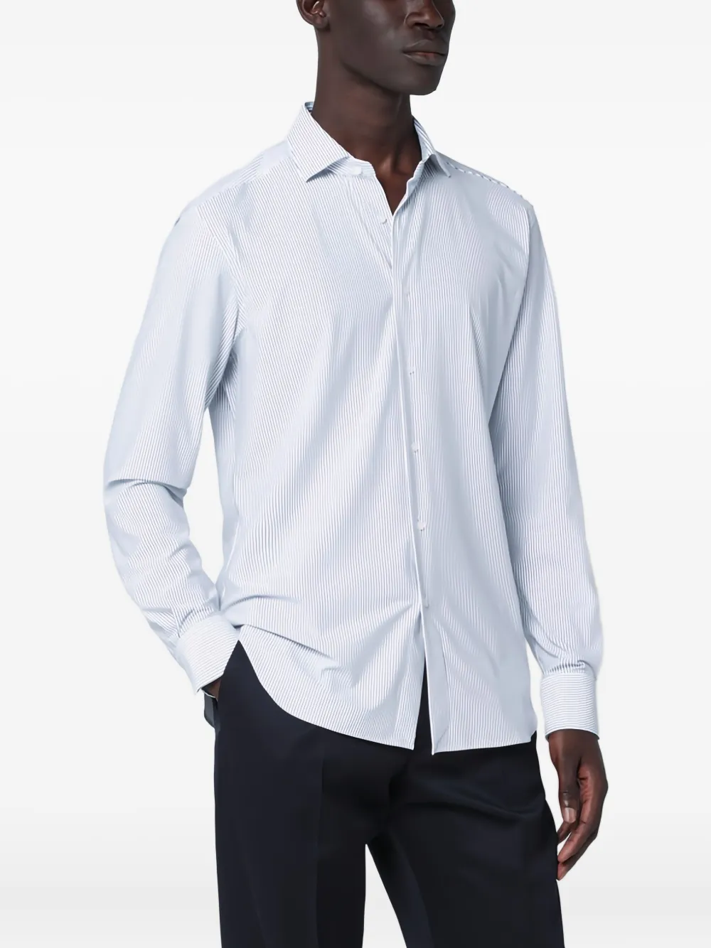 Xacus long-sleeve striped-pattern shirt | White | Image 1