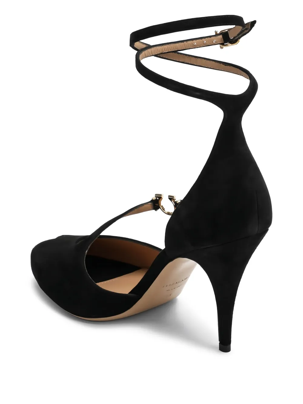 Ferragamo 95 mm pumps met open neus en enkelbandje Zwart