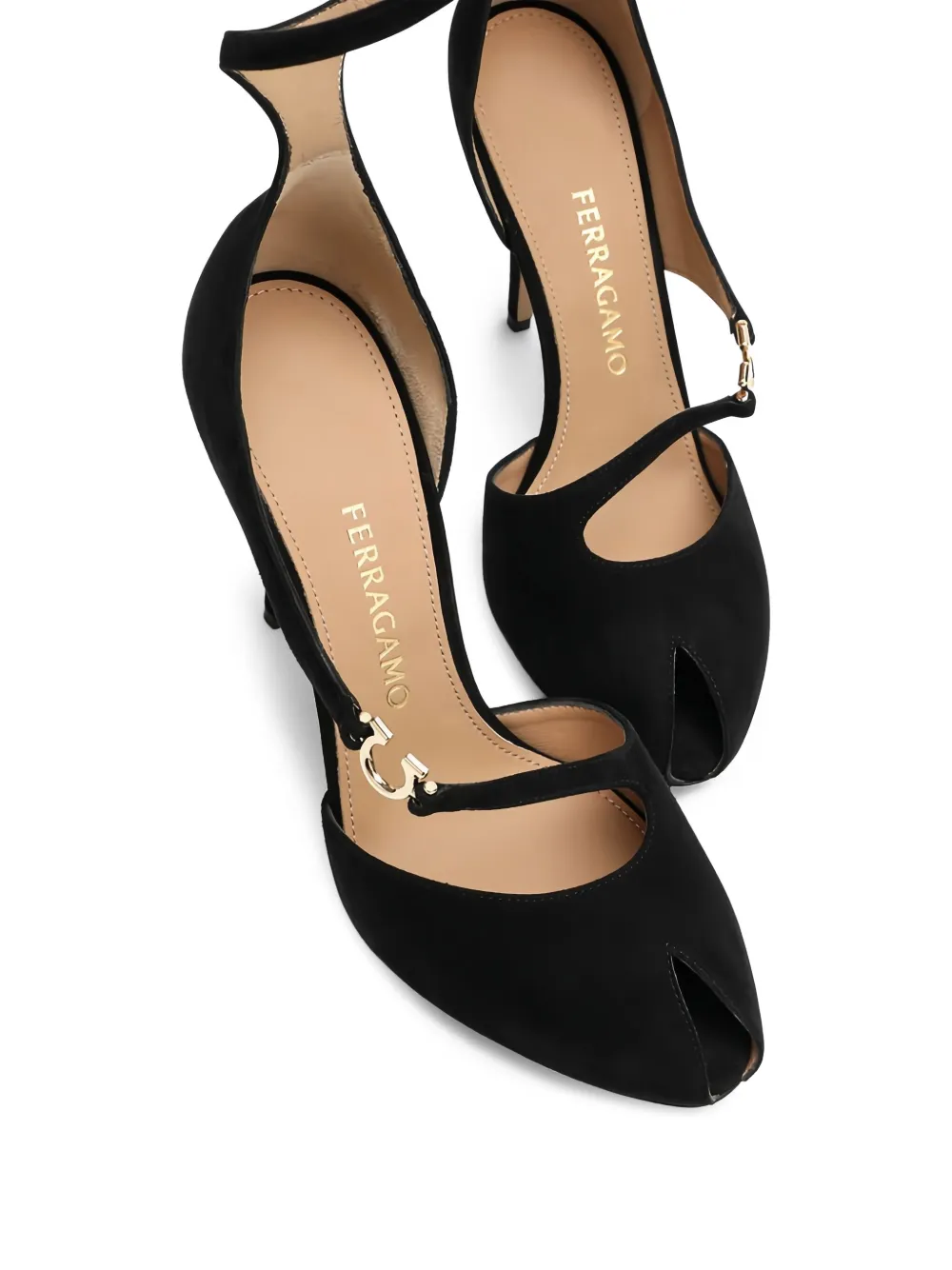 Ferragamo 95 mm pumps met open neus en enkelbandje Zwart
