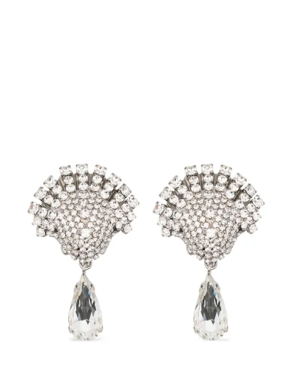 Alessandra Rich Crystal Shell-motif Drop Earrings in Silver