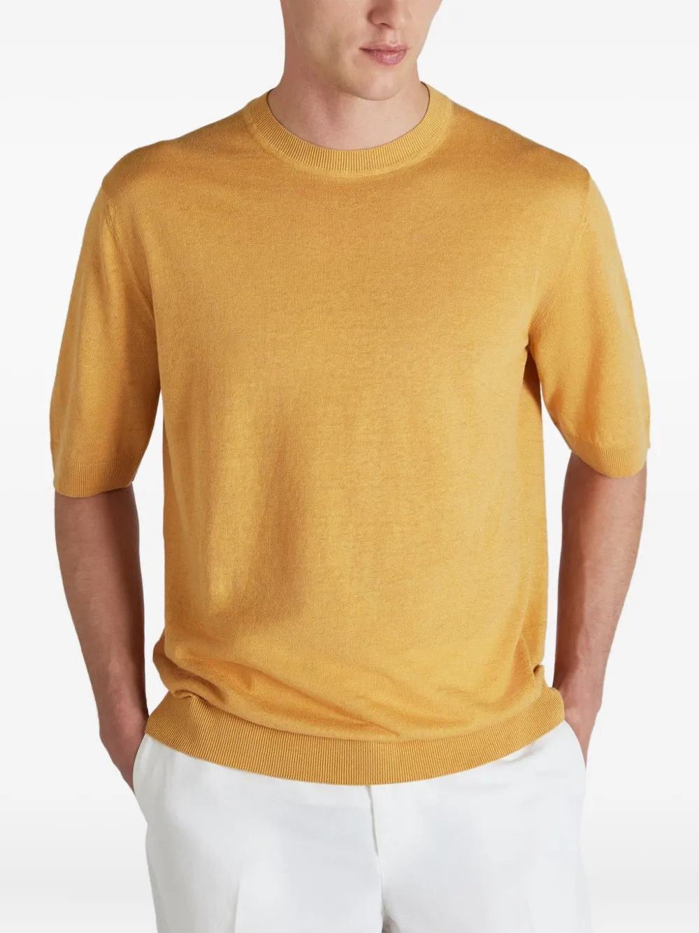 Zanone T-shirt met ronde hals Geel