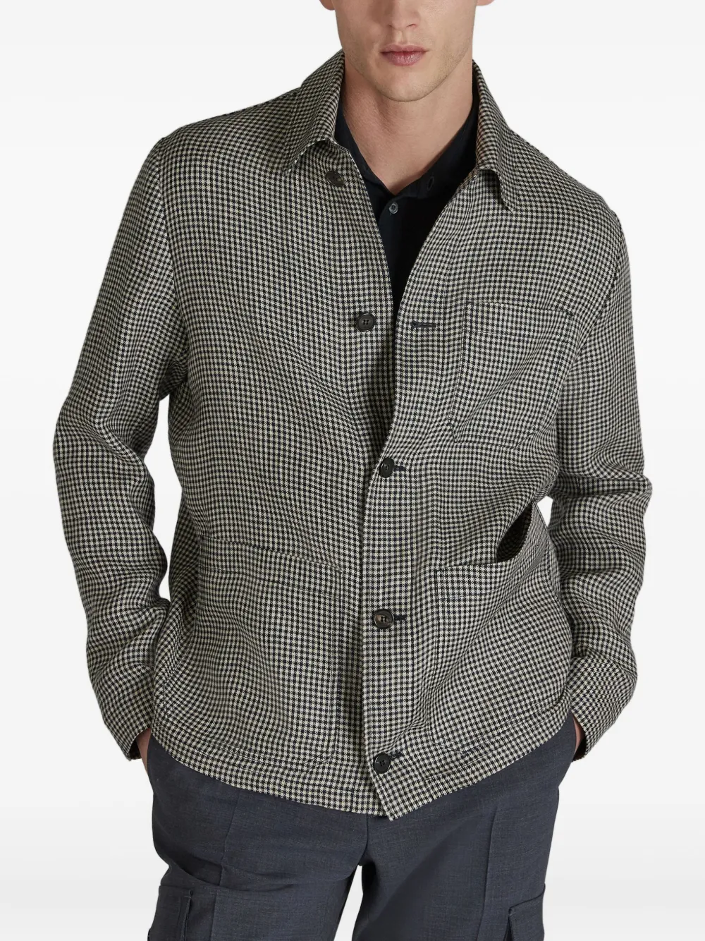 slowear Linnen shirtjack met kleine ruiten Blauw