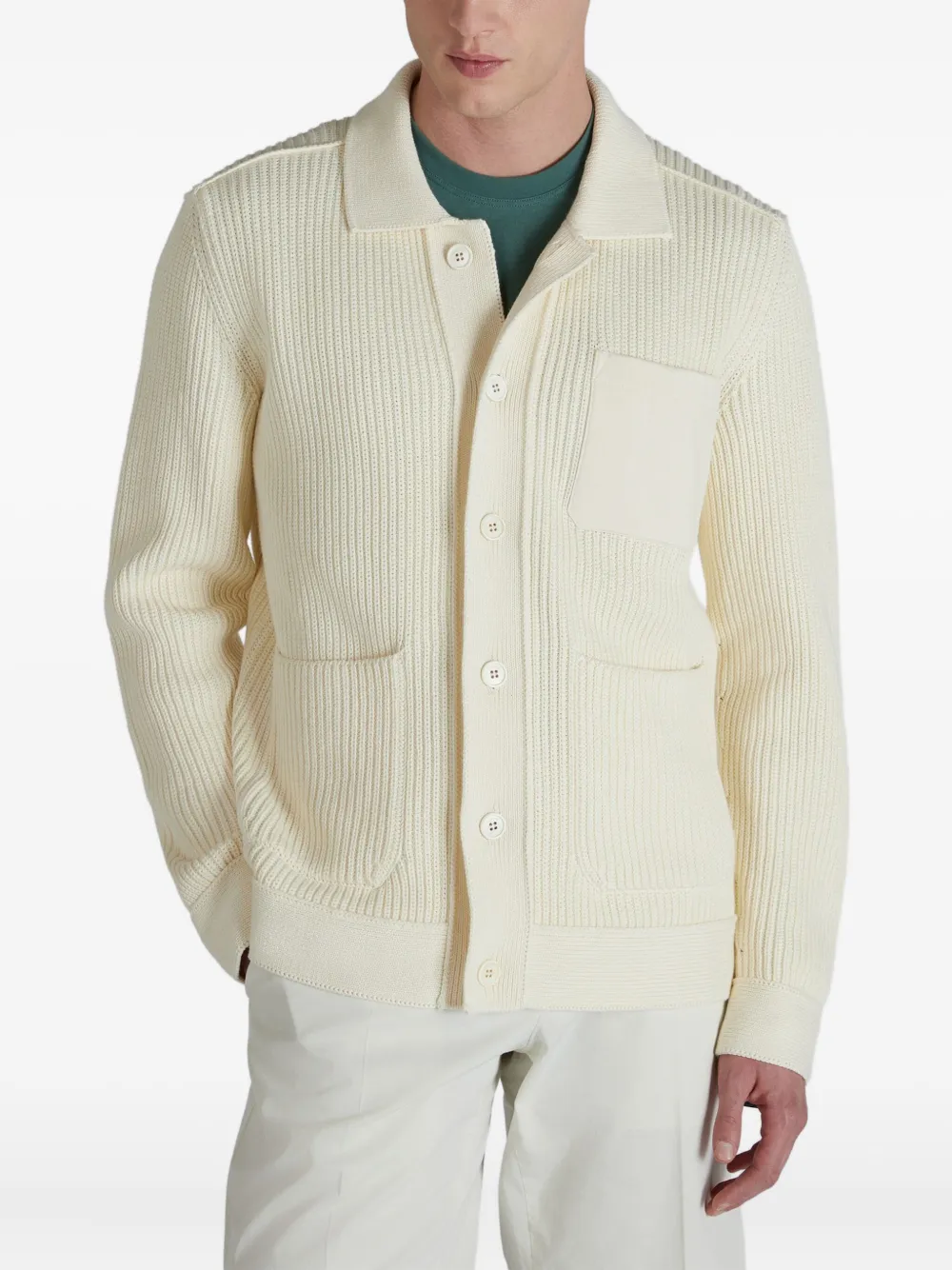 Zanone Geribbeld vest Beige