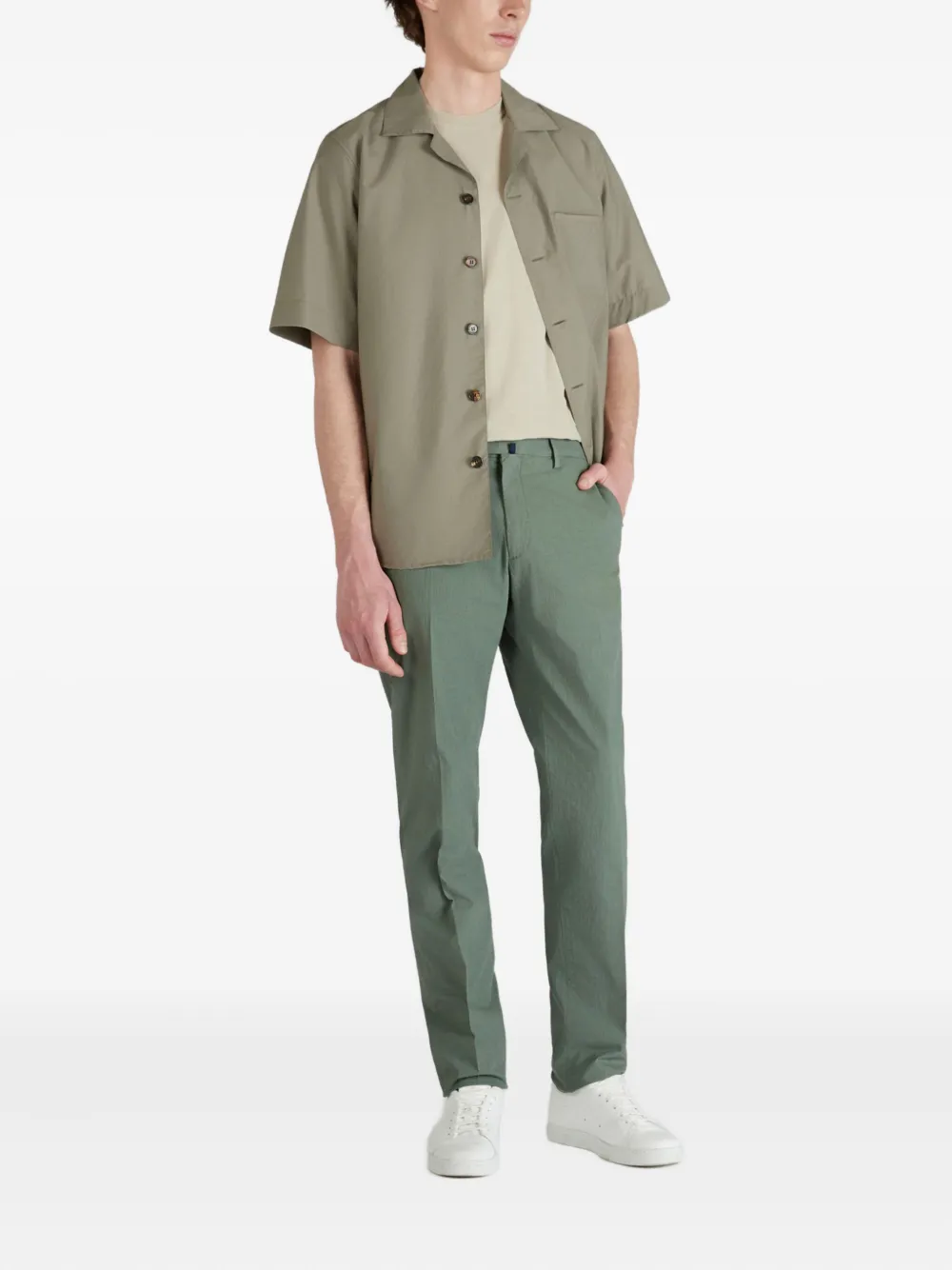 Incotex Overhemd met camp-kraag en korte mouwen - Groen