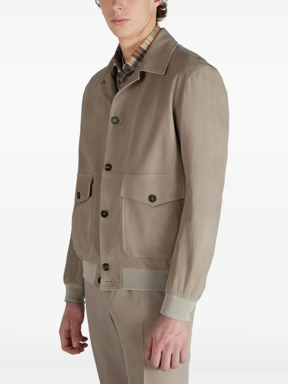 Montedoro Buttoned Suede Leather Jacket In Brown