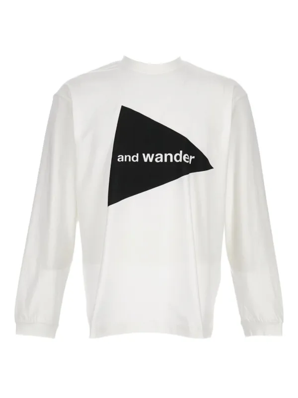 and Wander ホワイトロゴ長袖シャツ AND WANDER（アンドワンダー