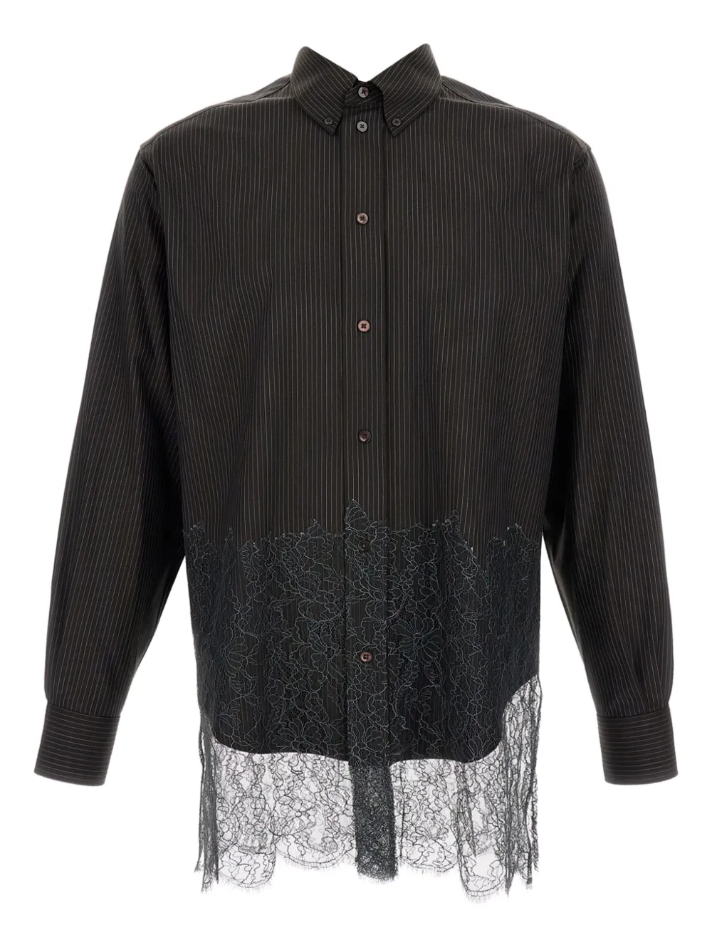 FENDI pinstripe lace-trim shirt | Black | Image 1