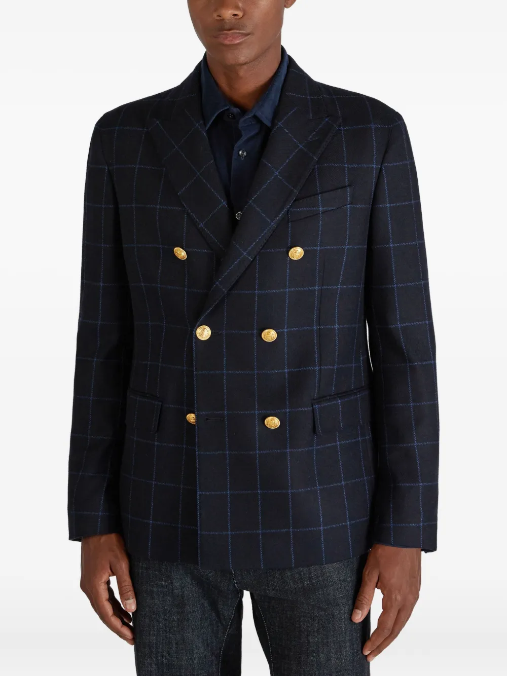 Incotex Doppelreihige Jacke Mit Karomuster In Blue