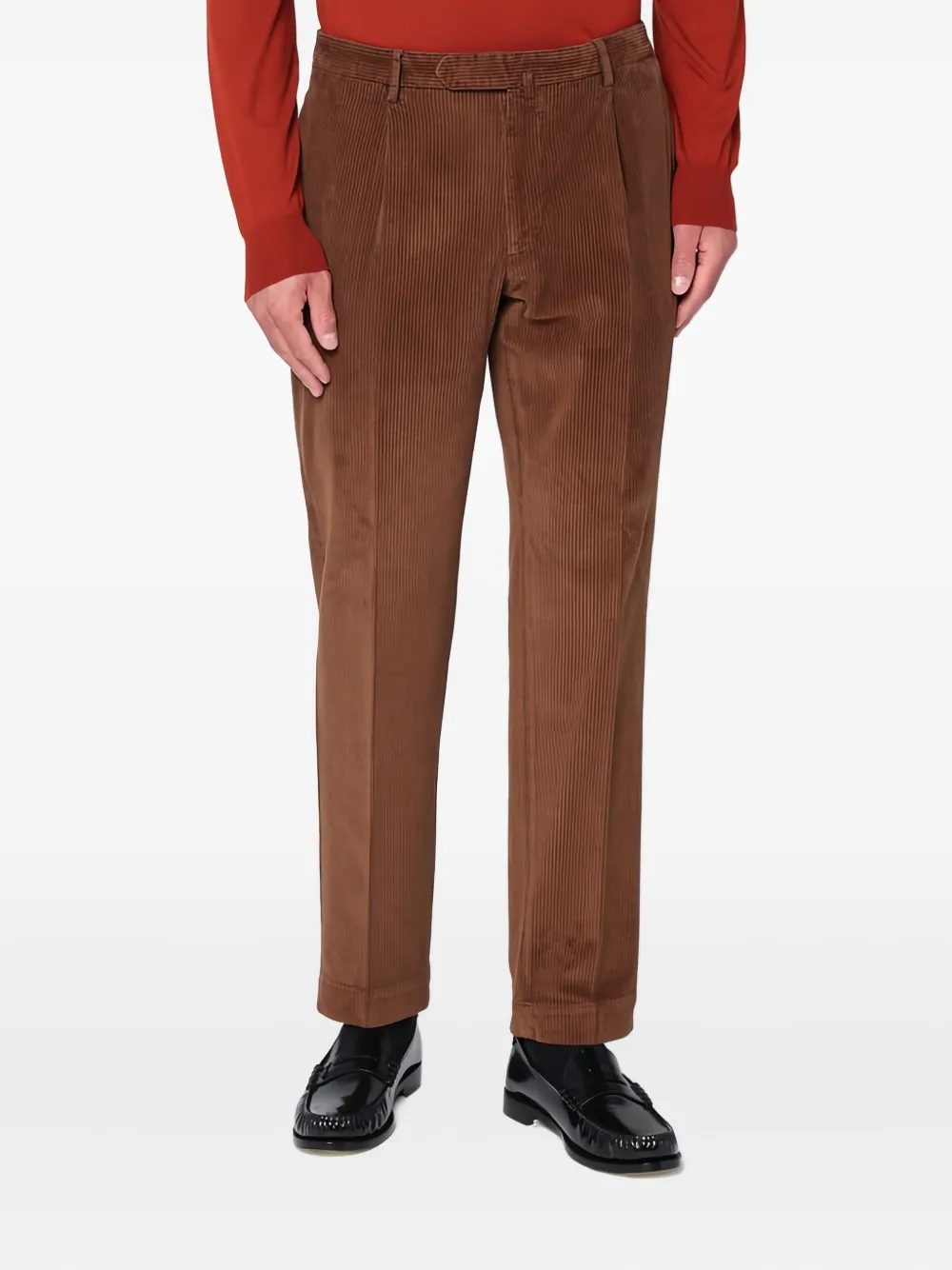 Santaniello corduroy-texture pleated regular trousers | Brown | Image 1