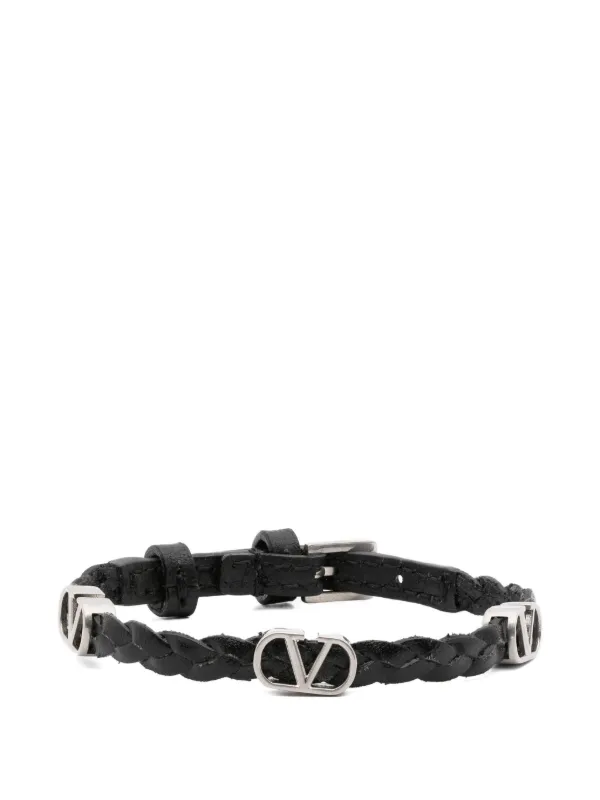 S*n様 ヴァレンティノ ブレスレット Ｖロゴ　レザー　黒　ブラック　保存袋付き Valentino Garavani ブレイド Vロゴ レザーブレスレット | ブラック