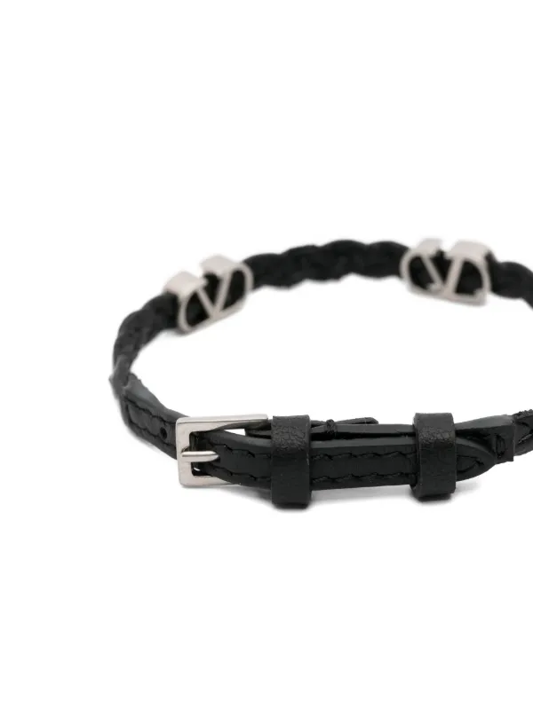 S*n様 ヴァレンティノ ブレスレット Ｖロゴ　レザー　黒　ブラック　保存袋付き Valentino Garavani ブレイド Vロゴ レザーブレスレット | ブラック