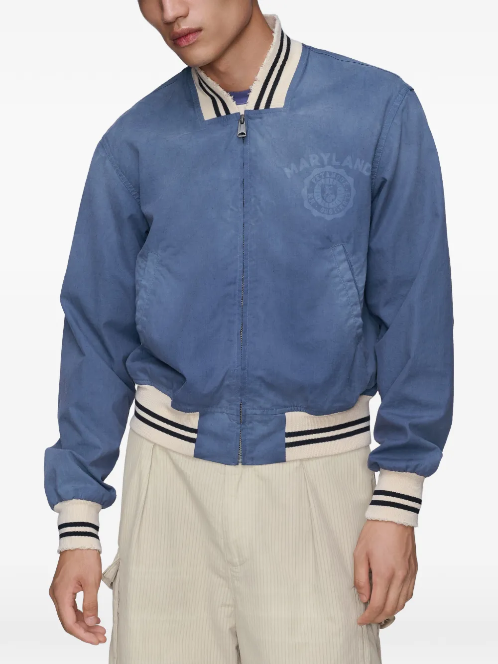  Maison Margiela Striped-hem Bomber Jacket - Blue 