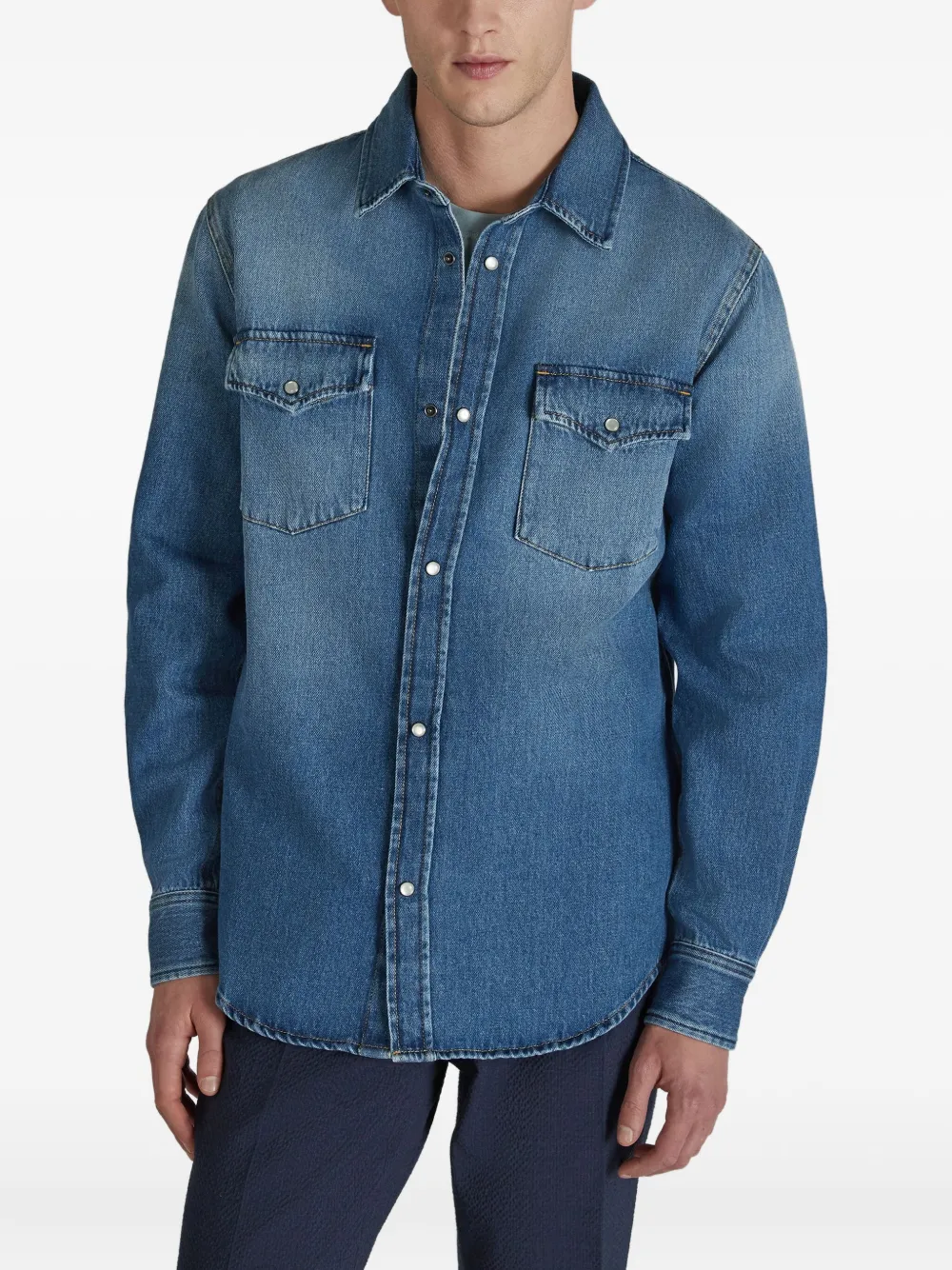 Glanshirt Shirtjack met zakken Blauw