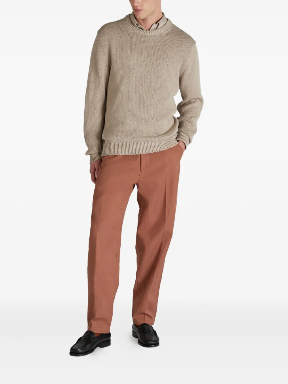 Incotex Broek met visgraatpatroon - Bruin