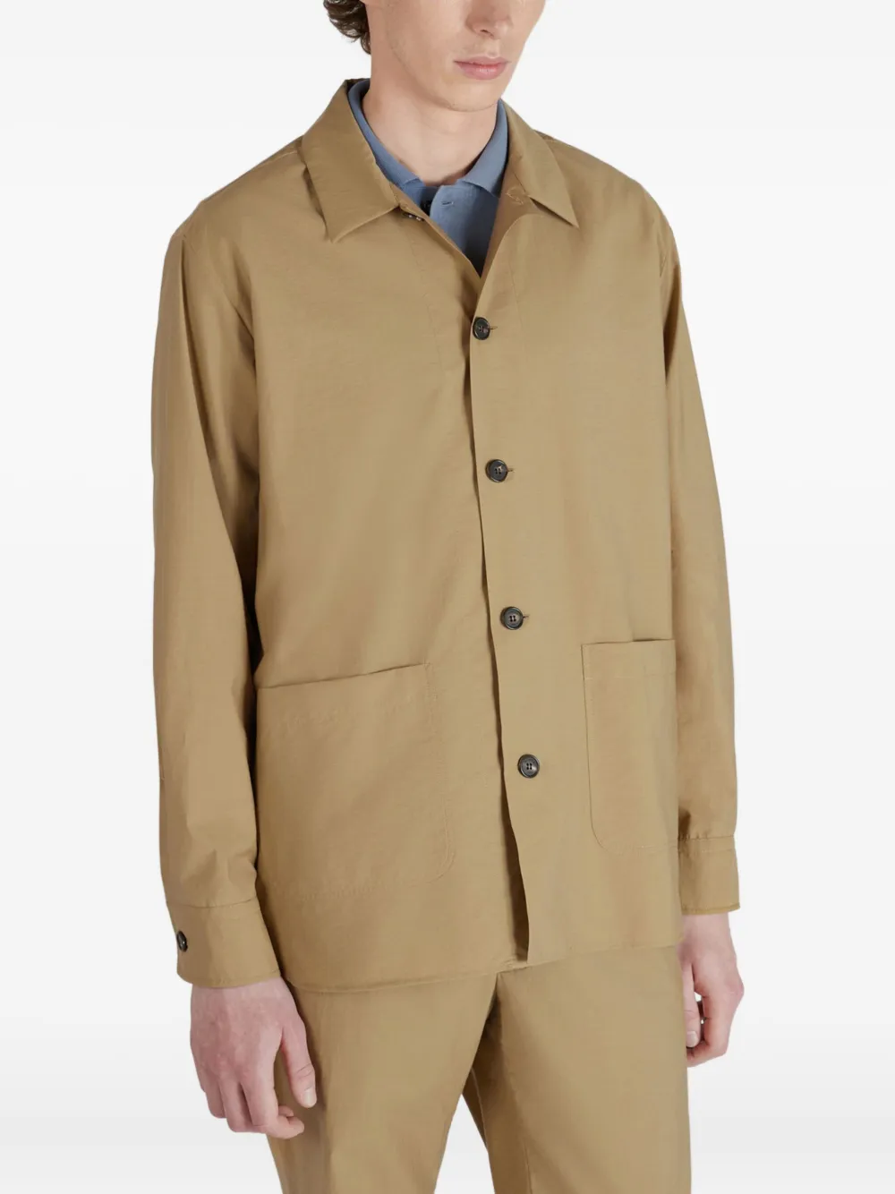 Incotex Shirtjack met opgestikte zak en knopen Beige