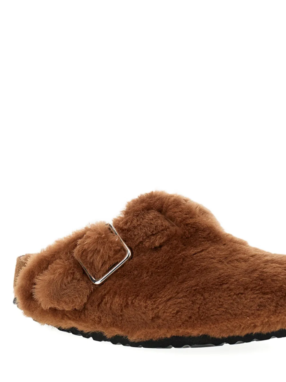 Birkenstock Shearling Buckle Strap Mules In Brown