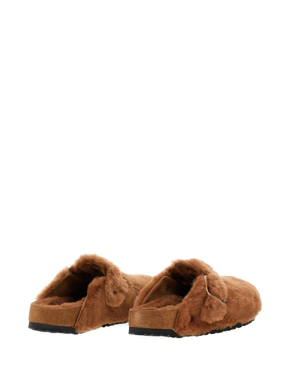 Birkenstock Shearling Buckle Strap Mules In Brown
