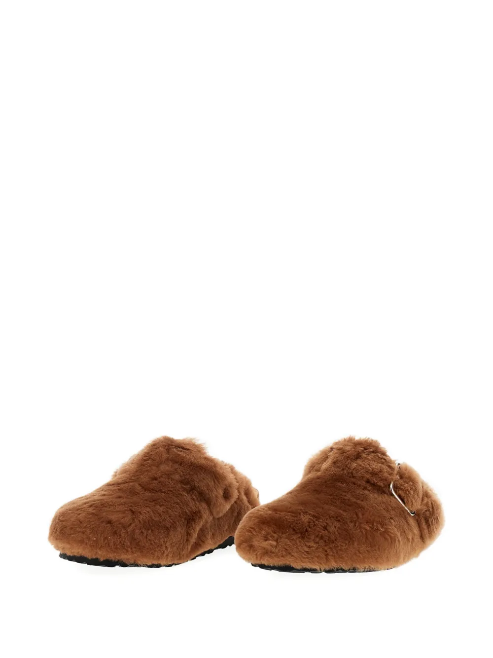 Birkenstock Shearling Buckle Strap Mules In Brown