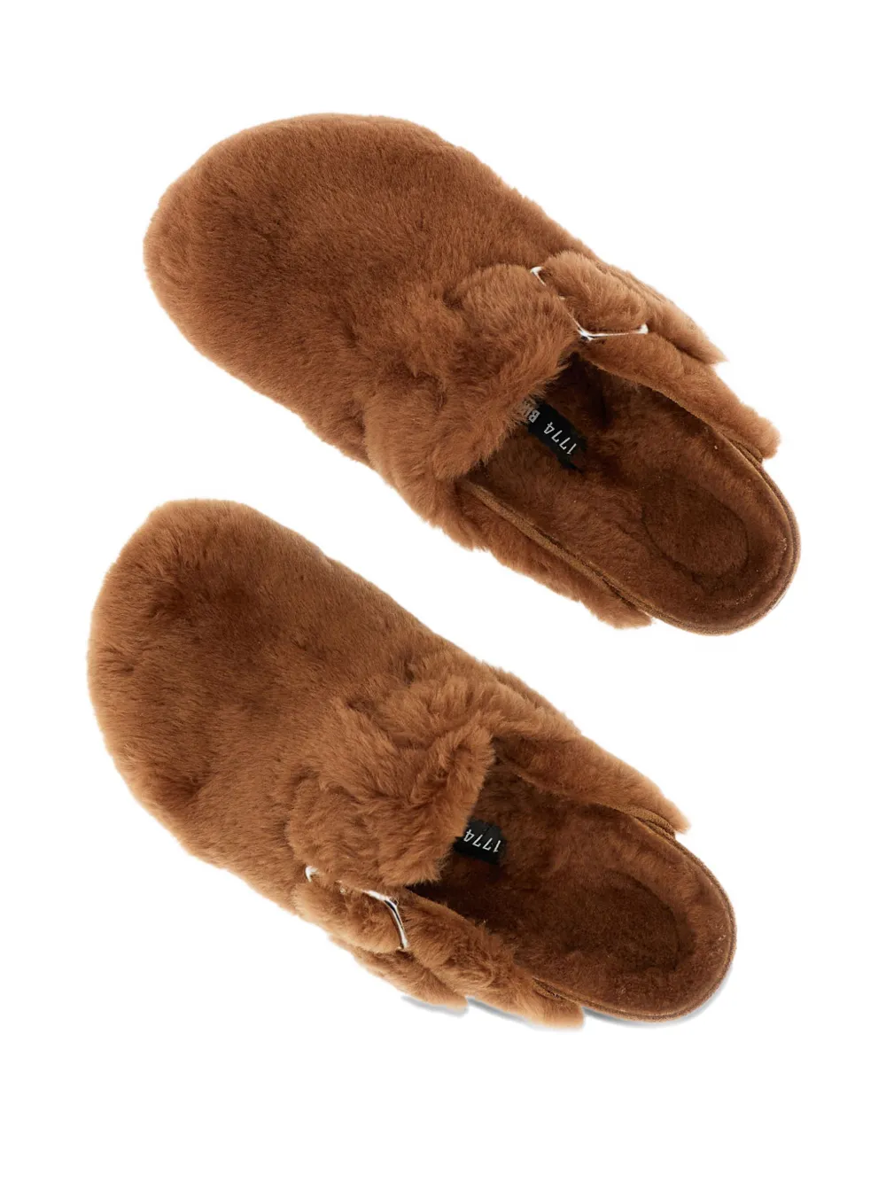 Birkenstock Shearling Buckle Strap Mules In Brown