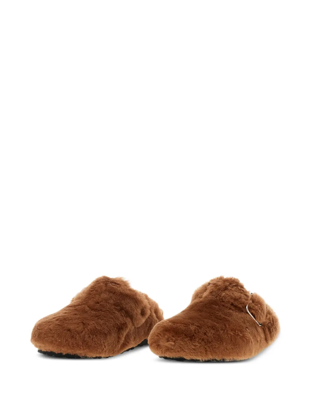 Shearling Buckle Strap Mules