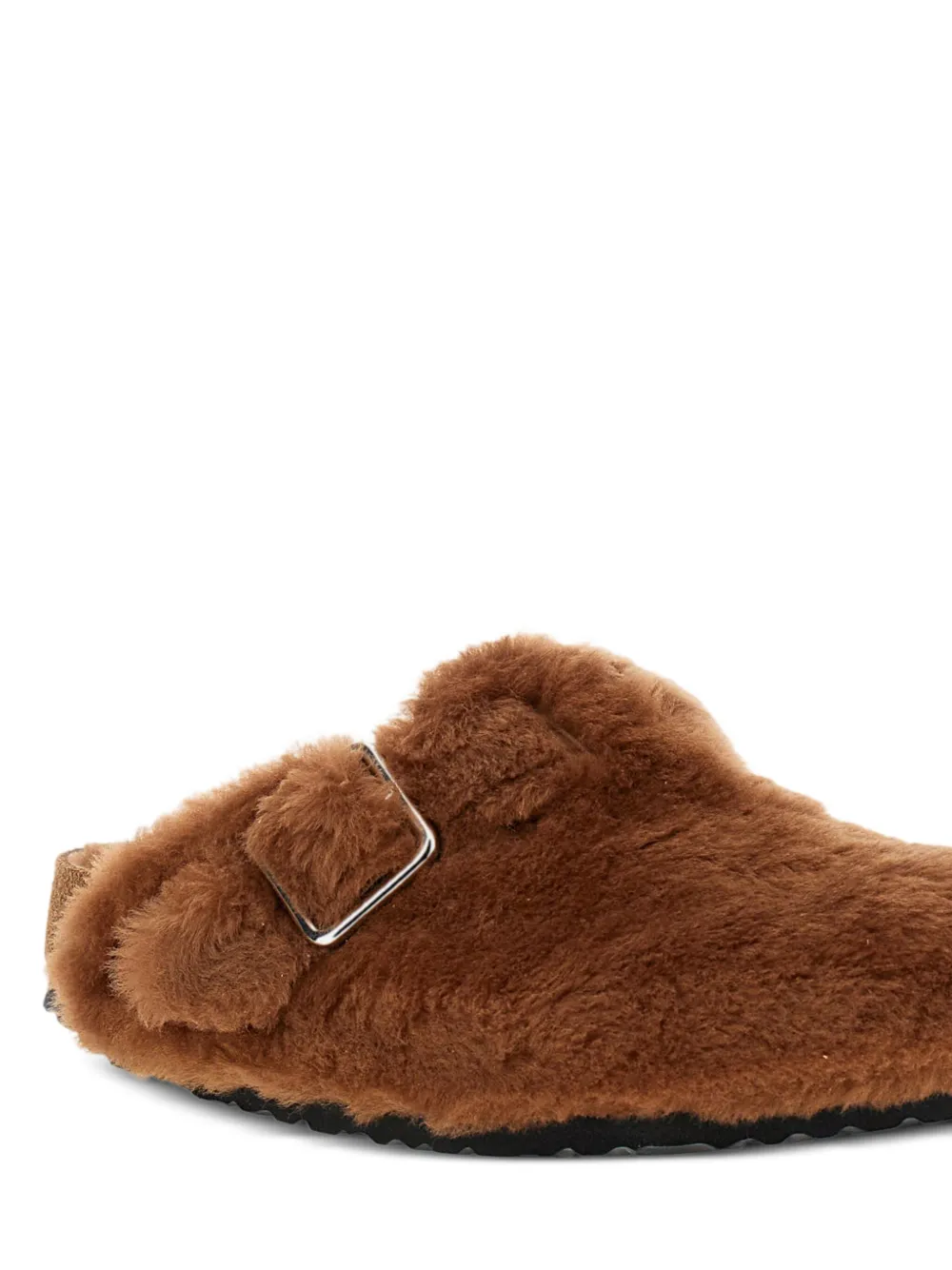 Shearling Buckle Strap Mules