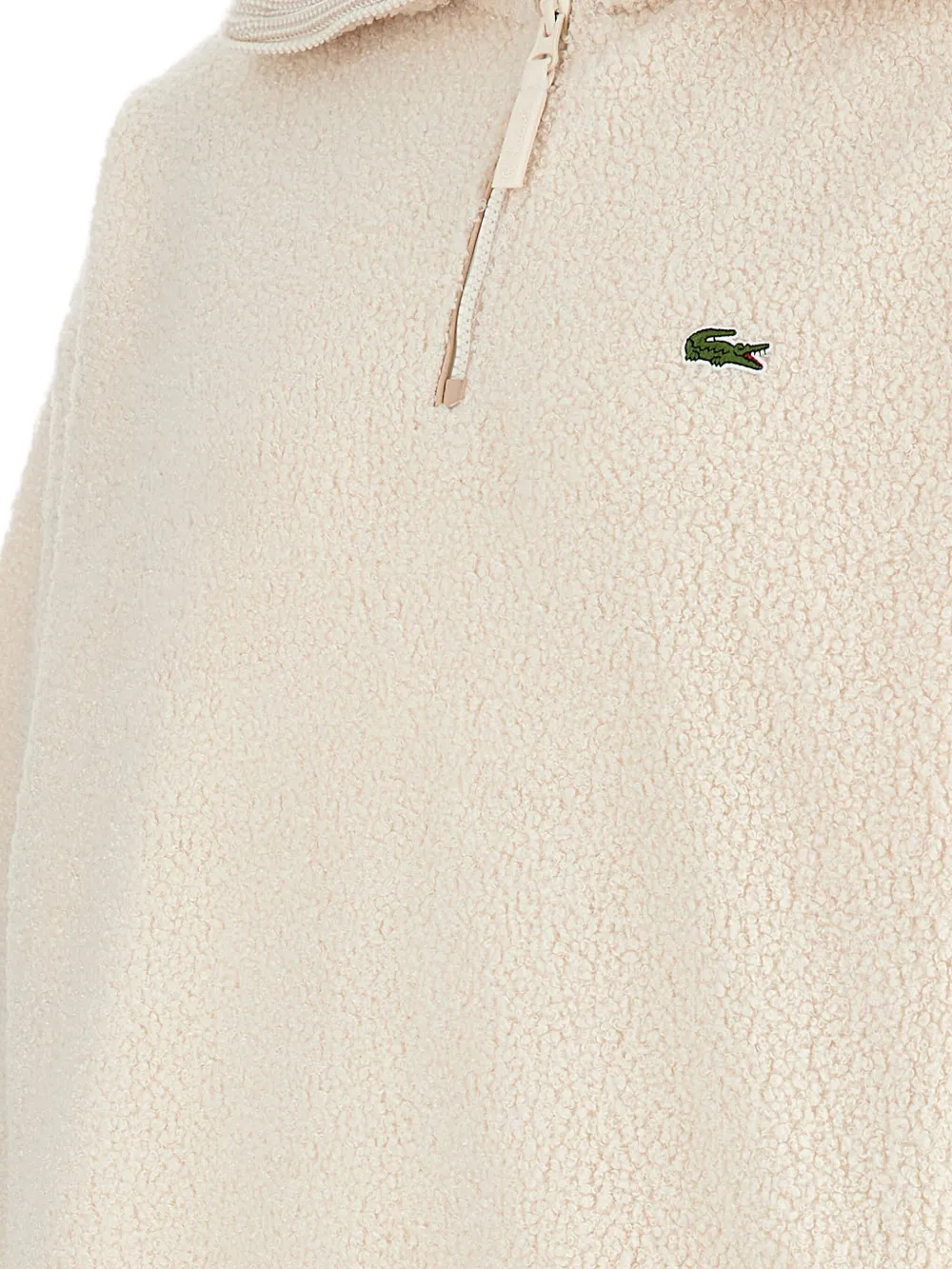 Lacoste Sweater met fleece-effect en halve rits Beige