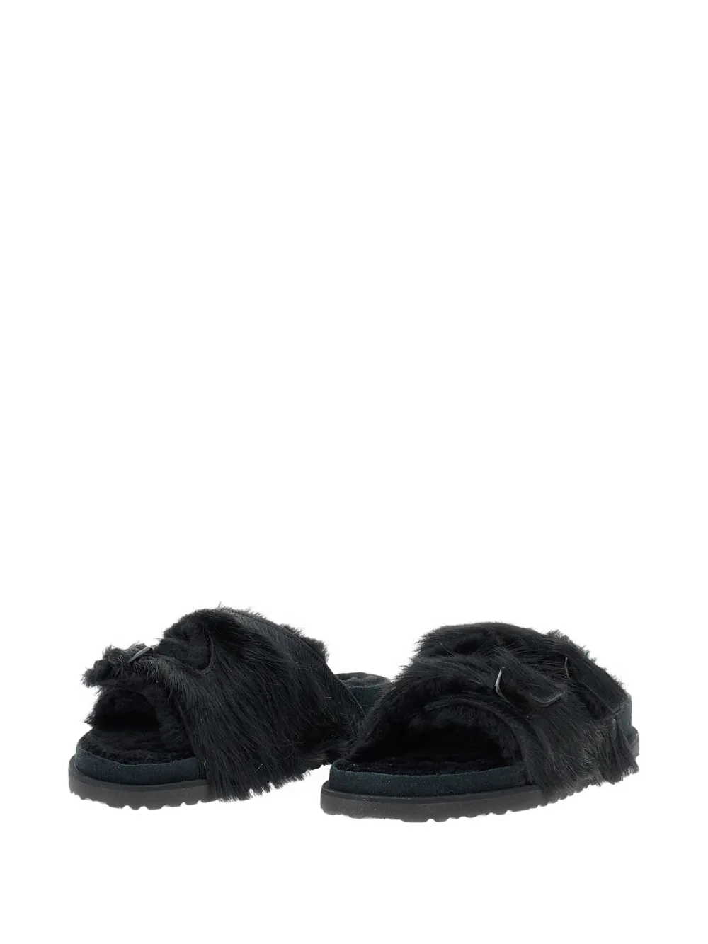 Birkenstock Double Strap Faux Fur Flat Sandals In Black