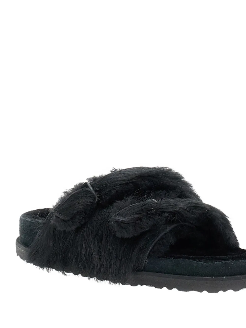 Birkenstock Double Strap Faux Fur Flat Sandals In Black