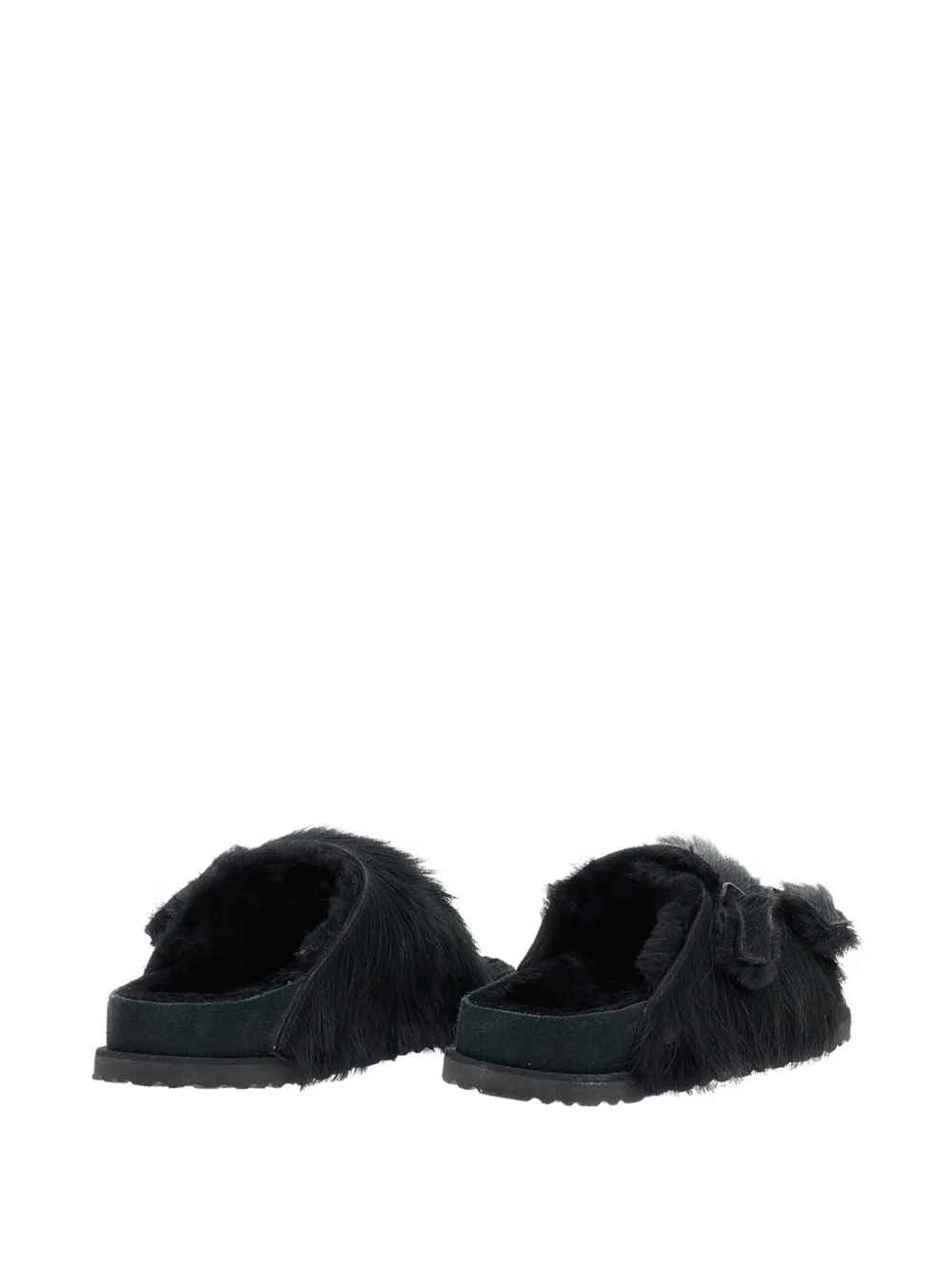 Birkenstock Double Strap Faux Fur Flat Sandals In Black