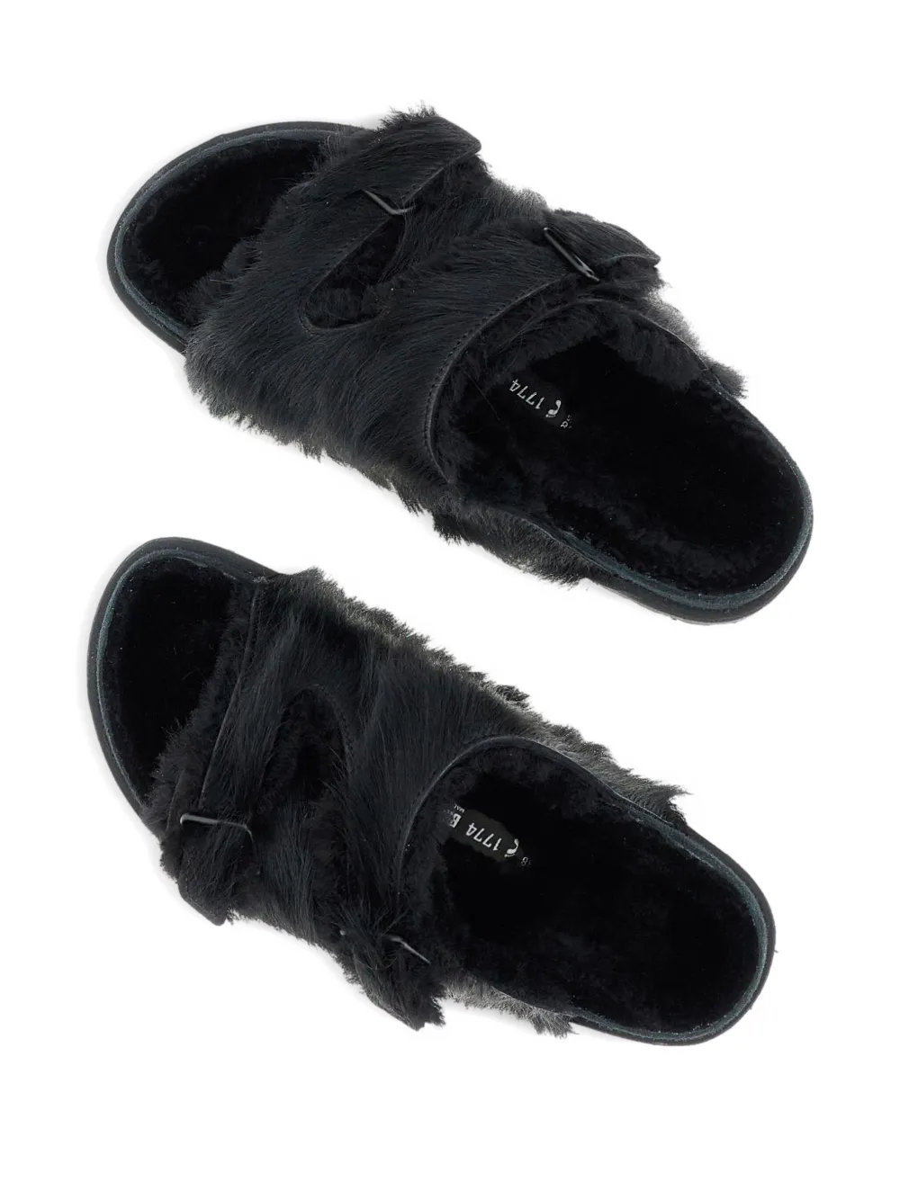 Birkenstock Double Strap Faux Fur Flat Sandals In Black