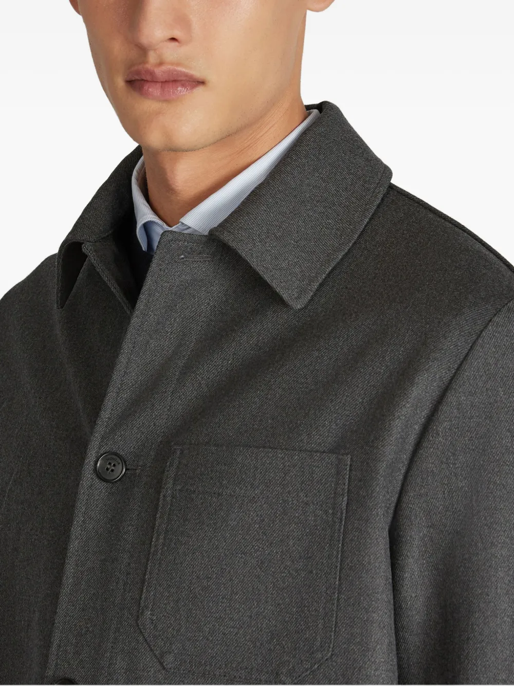 Incotex Button Wool Overshirt In Gray