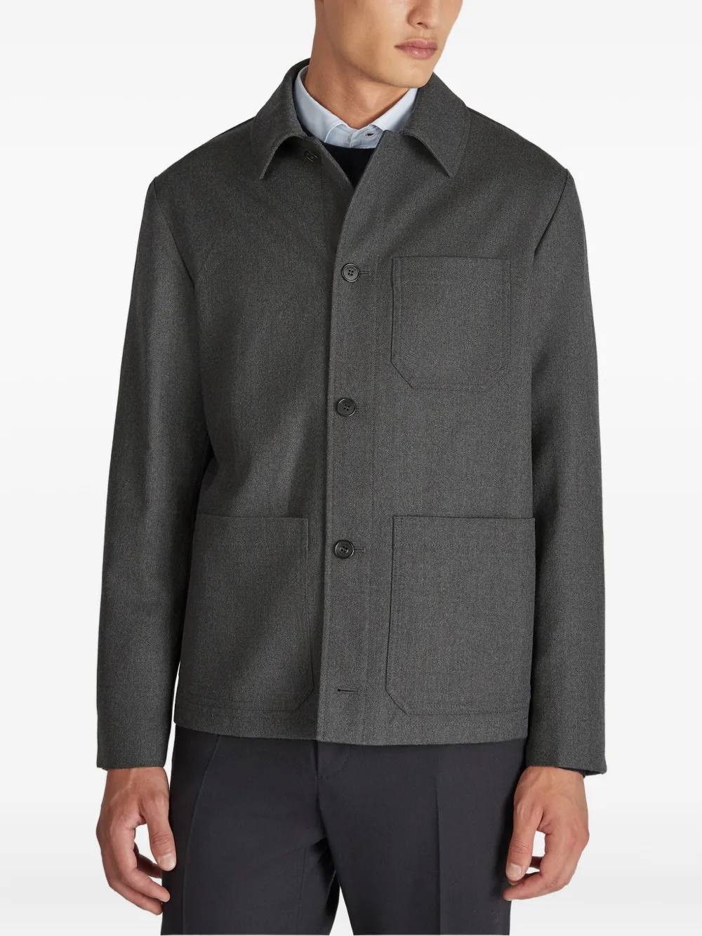 Incotex Button Wool Overshirt In Gray