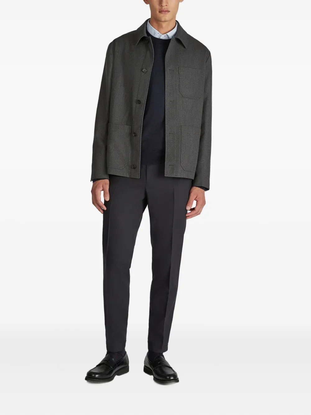 Incotex Button Wool Overshirt In Gray