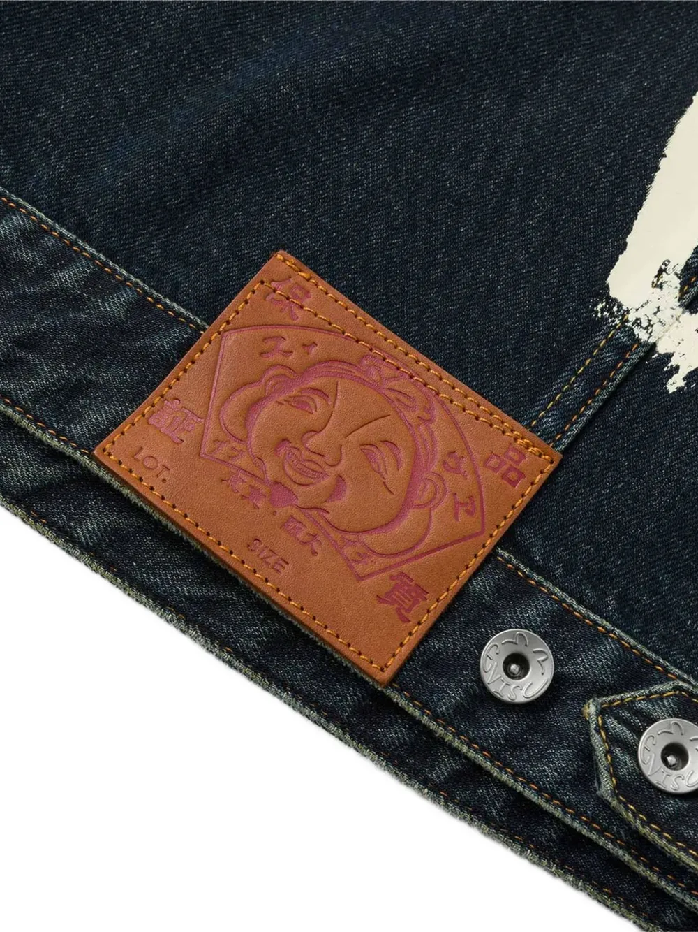 EVISU Denim jack met knopen en penseelstreek Blauw
