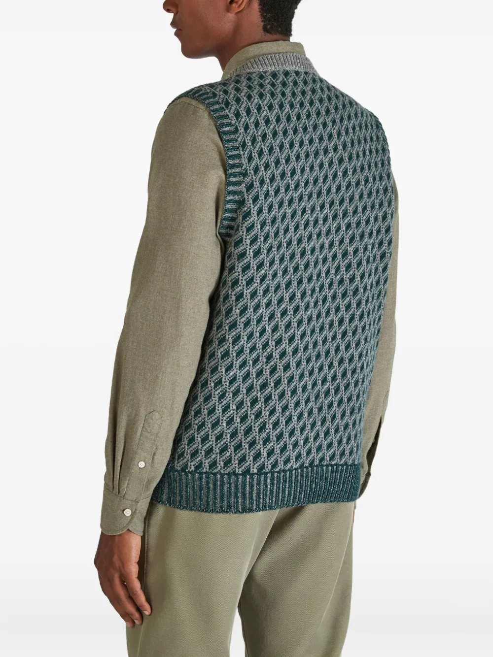 Zanone Wollen vest met jacquard Groen