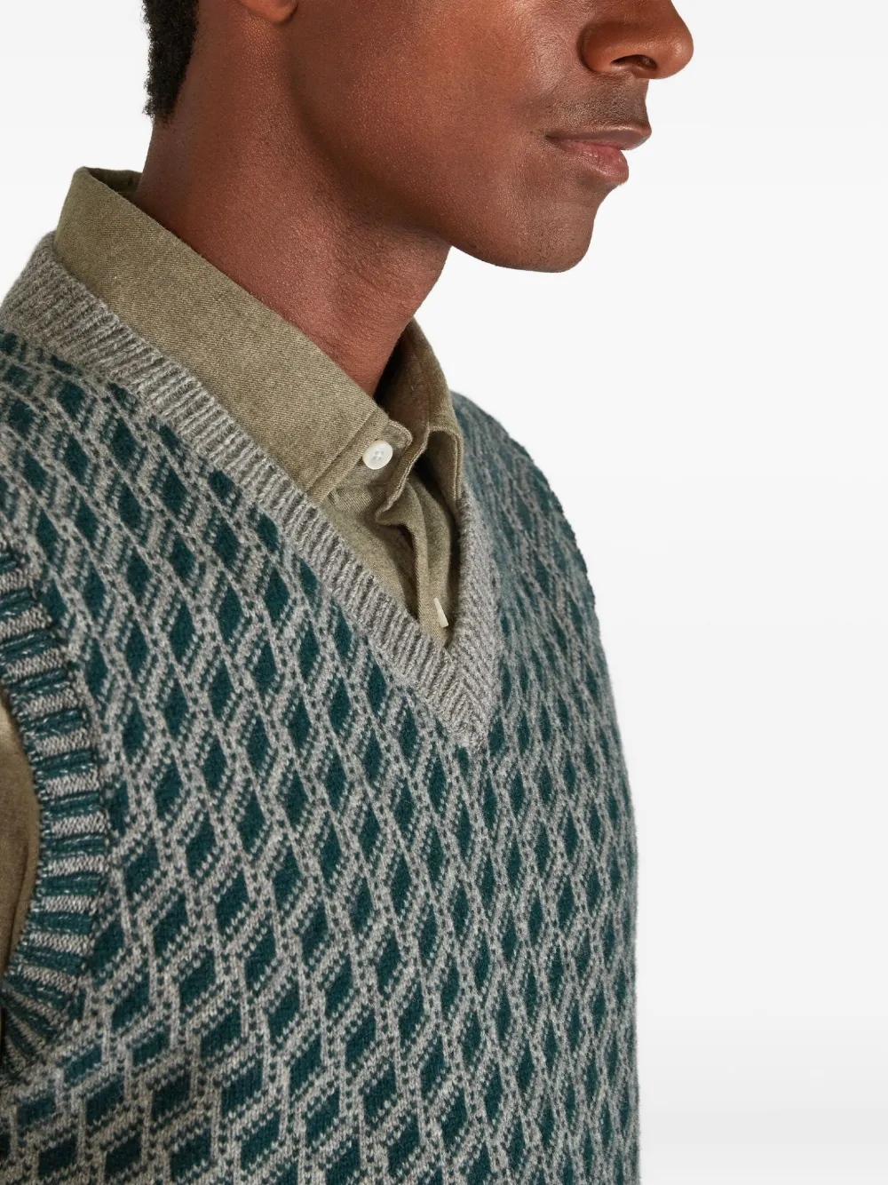 Zanone Wollen vest met jacquard Groen