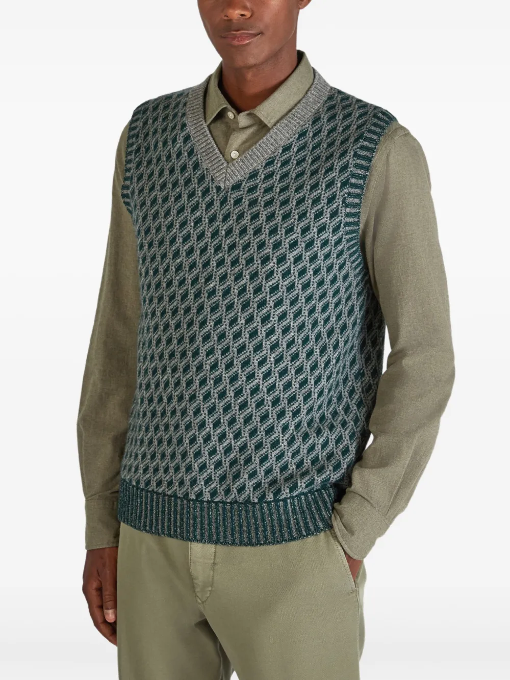 Zanone Wollen vest met jacquard Groen